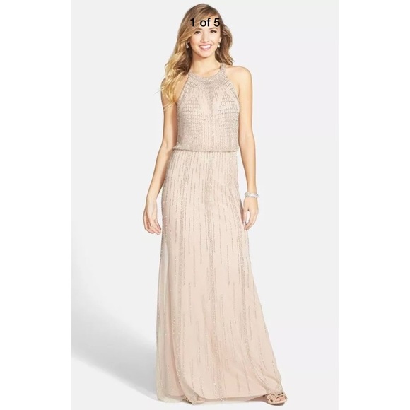 NEW Adrianna Papell Halter Beaded Blouson Gown in Taupe‎ [SZ 14 ] #A47 - Picture 10 of 10